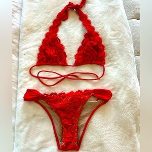 PQ red lace halter bikini